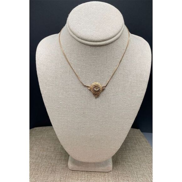 Vintage Crown Trifari Flower Pendant Choker Necklace Gold Tone Retro - Picture 8 of 8